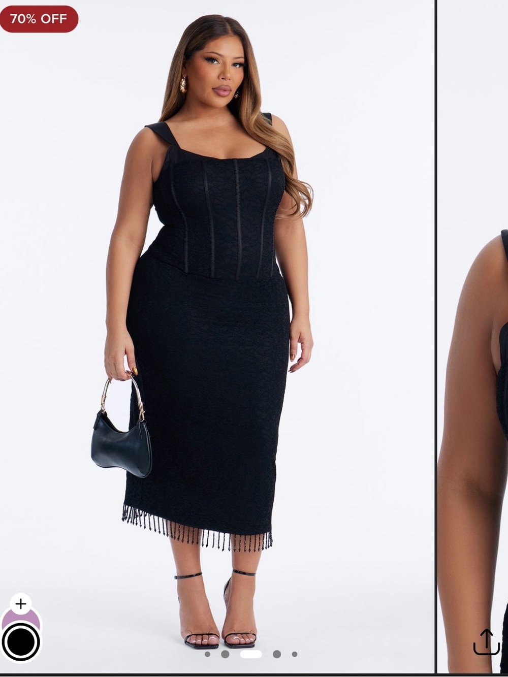 NWT Fashion Nova Daniela Fringe Corset Lace Midi Dress - Black Size 1X
